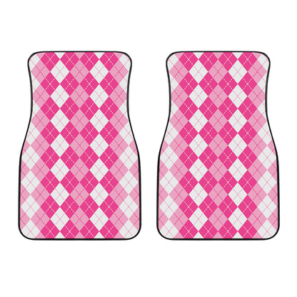 Pink And White Argyle Pattern Print Front Car Floor Mats
