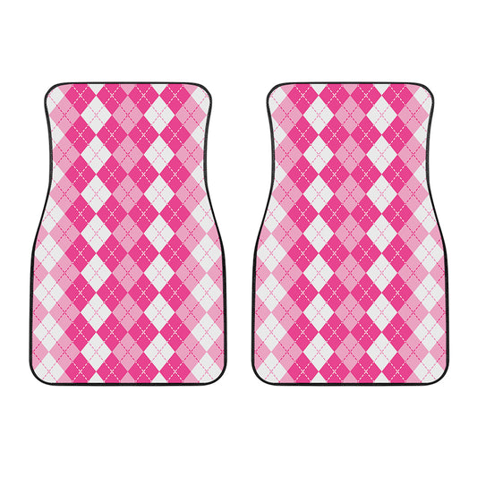 Pink And White Argyle Pattern Print Front Car Floor Mats