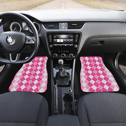 Pink And White Argyle Pattern Print Front Car Floor Mats