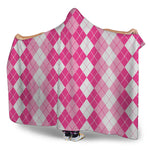 Pink And White Argyle Pattern Print Hooded Blanket