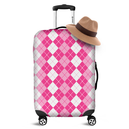 Pink And White Argyle Pattern Print Luggage Cover