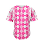 Pink And White Argyle Pattern Print Men's Baseball Jersey