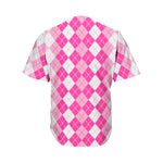 Pink And White Argyle Pattern Print Men's Baseball Jersey