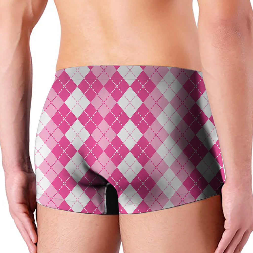Pink And White Argyle Pattern Print Men's Boxer Briefs