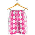 Pink And White Argyle Pattern Print Men's Shorts