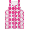 Pink And White Argyle Pattern Print Men's Tank Top