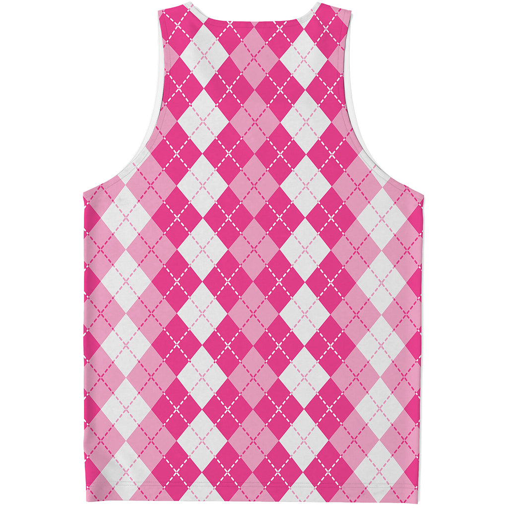 Pink And White Argyle Pattern Print Men's Tank Top