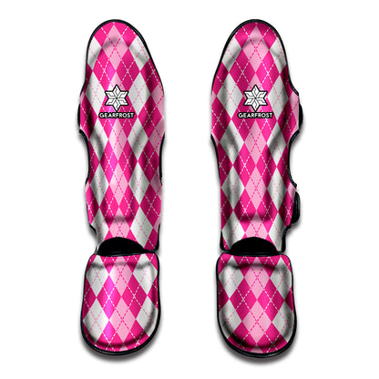 Pink And White Argyle Pattern Print Muay Thai Shin Guard
