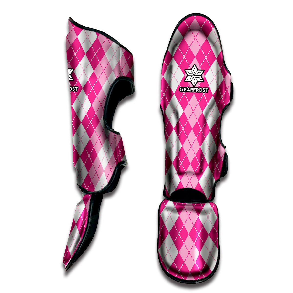 Pink And White Argyle Pattern Print Muay Thai Shin Guard