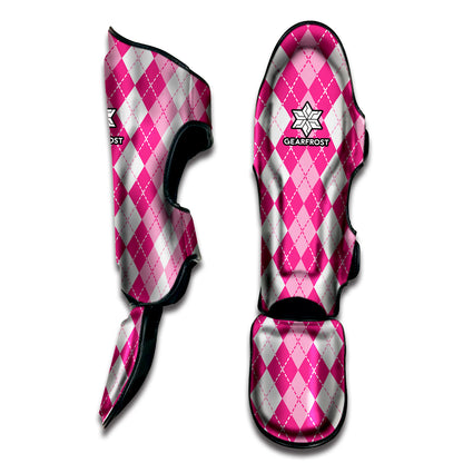 Pink And White Argyle Pattern Print Muay Thai Shin Guard