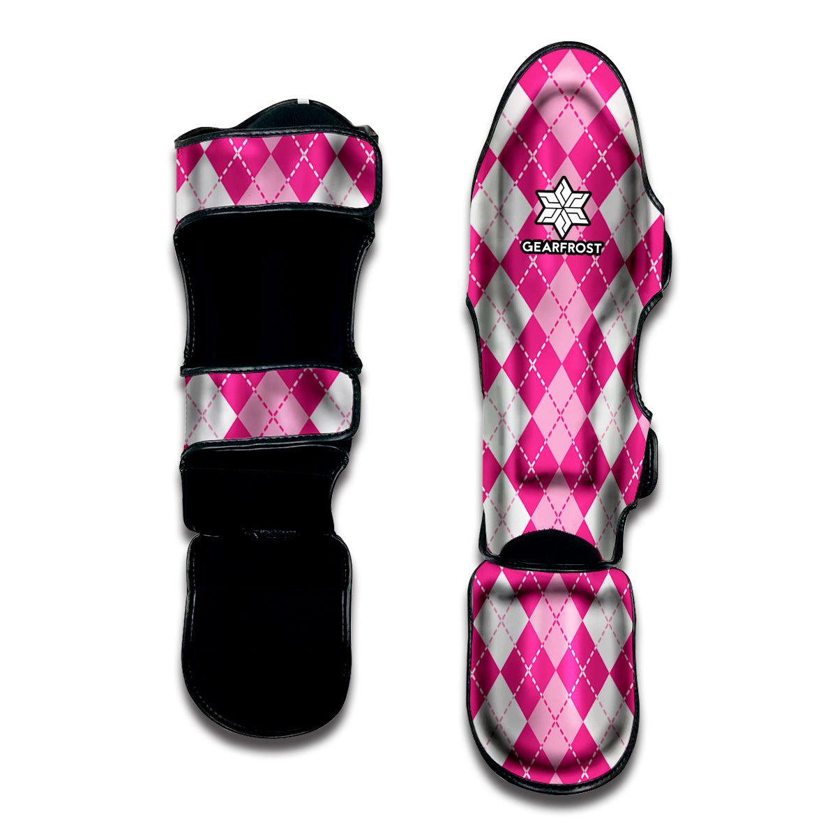 Pink And White Argyle Pattern Print Muay Thai Shin Guard