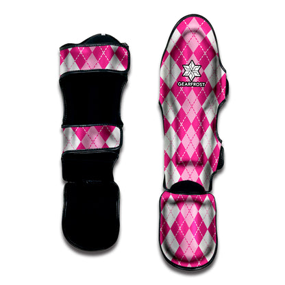 Pink And White Argyle Pattern Print Muay Thai Shin Guard
