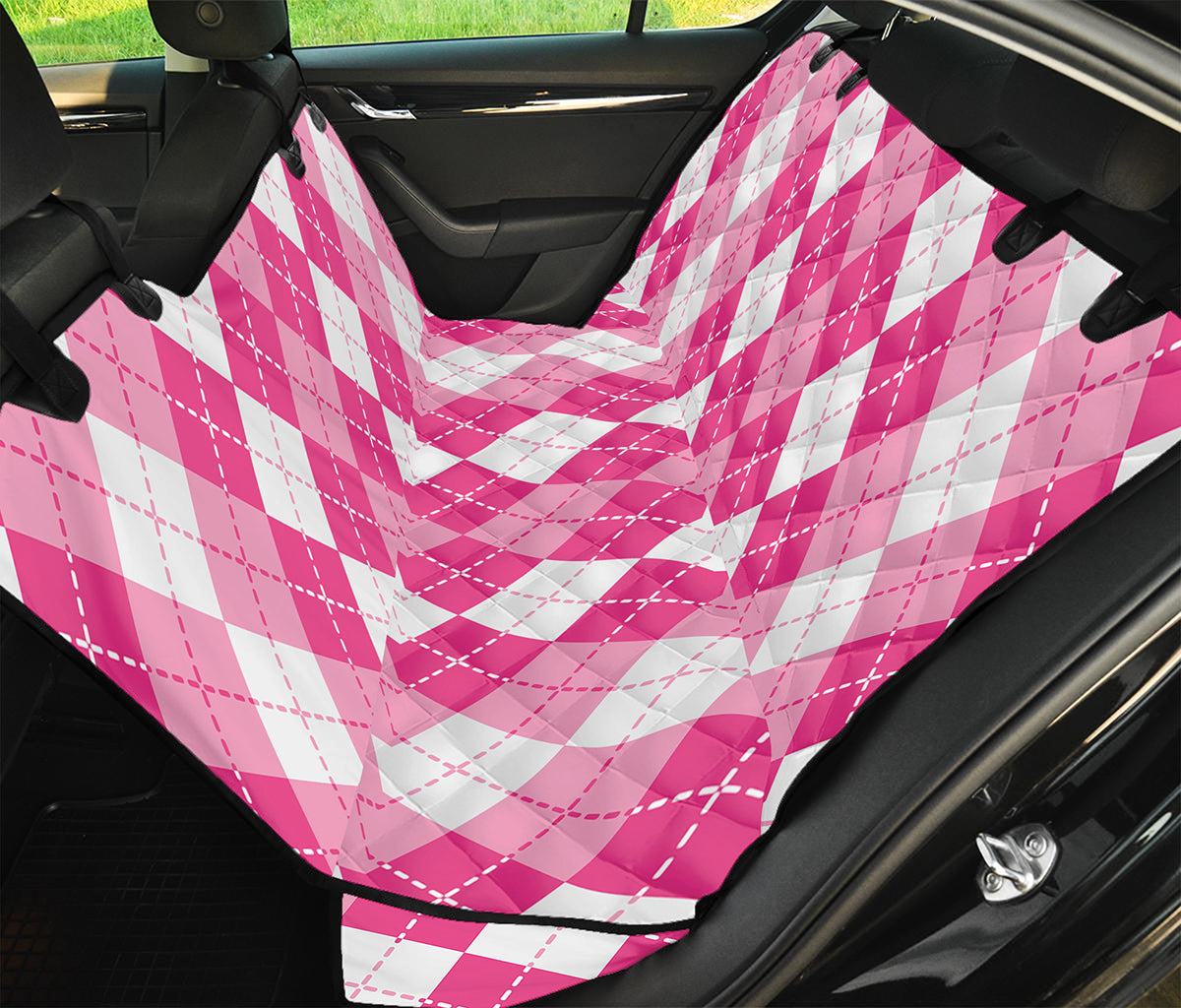 Pink And White Argyle Pattern Print Pet Car Back Seat Cover