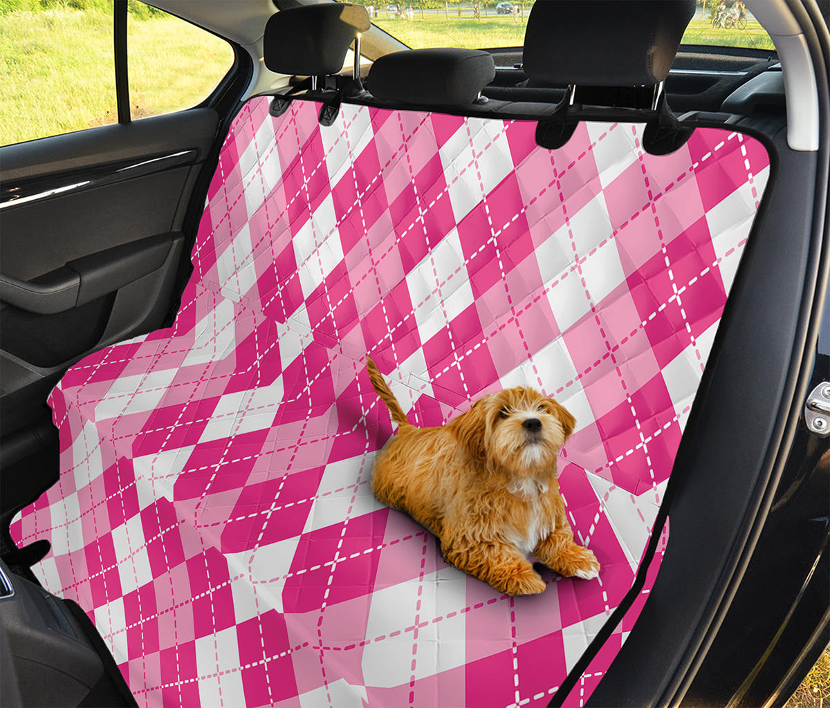 Pink And White Argyle Pattern Print Pet Car Back Seat Cover