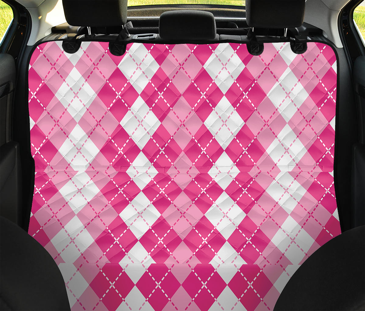 Pink And White Argyle Pattern Print Pet Car Back Seat Cover