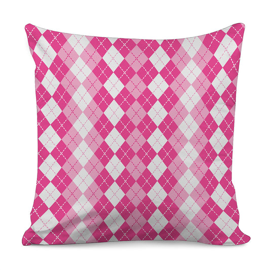 Pink And White Argyle Pattern Print Pillow Cover