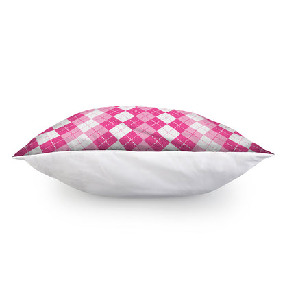 Pink And White Argyle Pattern Print Pillow Cover