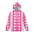 Pink And White Argyle Pattern Print Pullover Hoodie