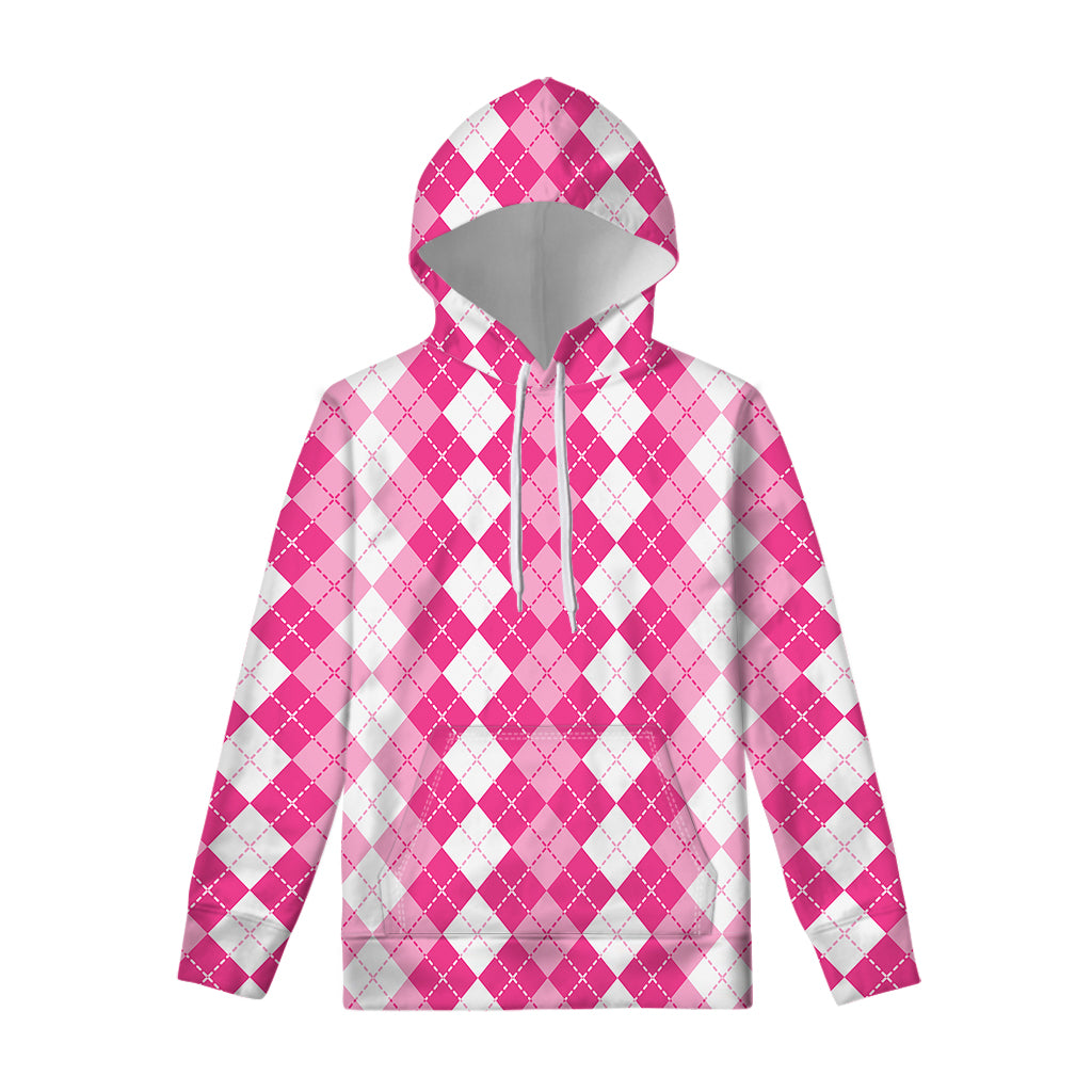 Pink And White Argyle Pattern Print Pullover Hoodie