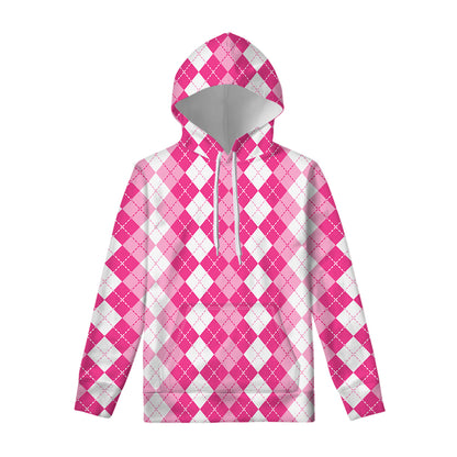 Pink And White Argyle Pattern Print Pullover Hoodie
