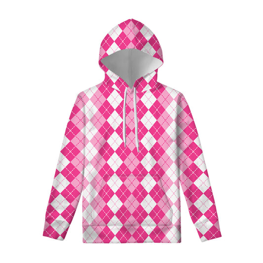 Pink And White Argyle Pattern Print Pullover Hoodie