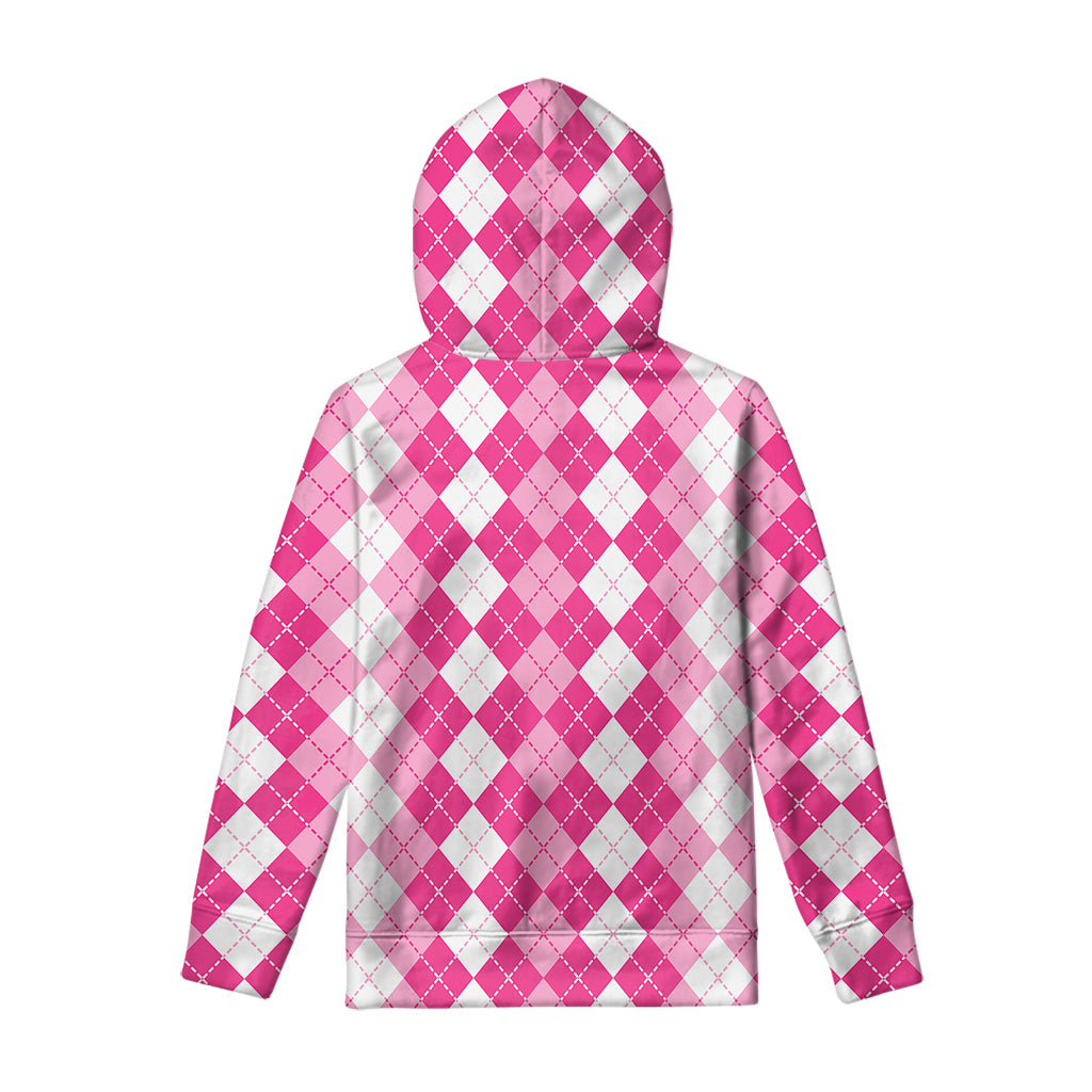 Pink And White Argyle Pattern Print Pullover Hoodie