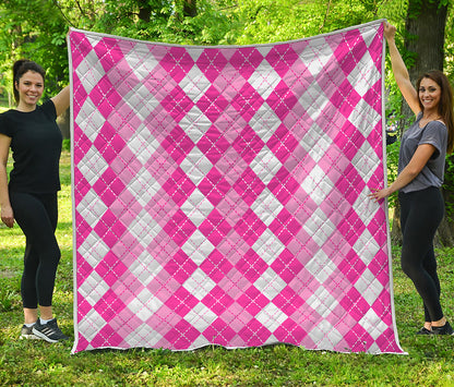 Pink And White Argyle Pattern Print Quilt