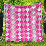Pink And White Argyle Pattern Print Quilt
