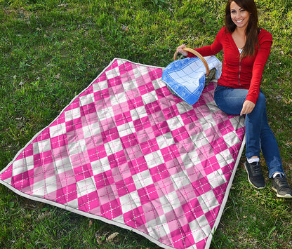 Pink And White Argyle Pattern Print Quilt