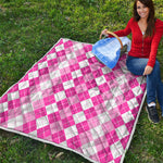 Pink And White Argyle Pattern Print Quilt