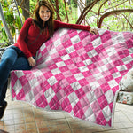 Pink And White Argyle Pattern Print Quilt