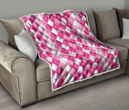 Pink And White Argyle Pattern Print Quilt