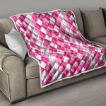Pink And White Argyle Pattern Print Quilt