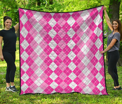 Pink And White Argyle Pattern Print Quilt