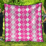 Pink And White Argyle Pattern Print Quilt