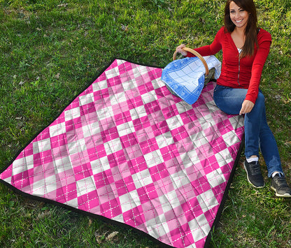 Pink And White Argyle Pattern Print Quilt