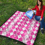 Pink And White Argyle Pattern Print Quilt