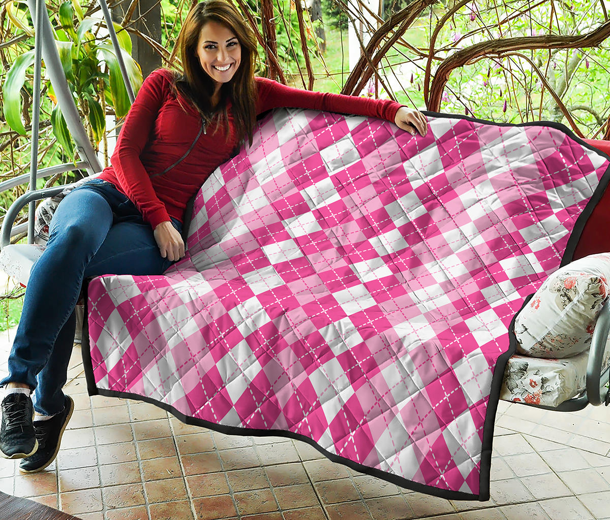 Pink And White Argyle Pattern Print Quilt