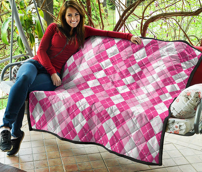 Pink And White Argyle Pattern Print Quilt