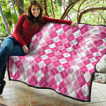 Pink And White Argyle Pattern Print Quilt