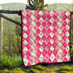 Pink And White Argyle Pattern Print Quilt