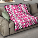 Pink And White Argyle Pattern Print Quilt