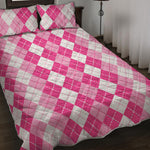 Pink And White Argyle Pattern Print Quilt Bed Set