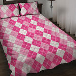 Pink And White Argyle Pattern Print Quilt Bed Set