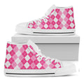 Pink And White Argyle Pattern Print White High Top Sneakers