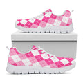 Pink And White Argyle Pattern Print White Running Shoes