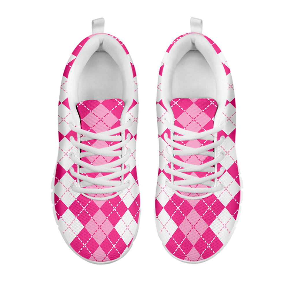 Pink And White Argyle Pattern Print White Sneakers