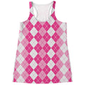 Pink And White Argyle Pattern Print Women's Racerback Tank Top