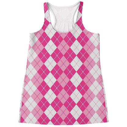 Pink And White Argyle Pattern Print Women's Racerback Tank Top