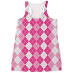 Pink And White Argyle Pattern Print Women's Racerback Tank Top